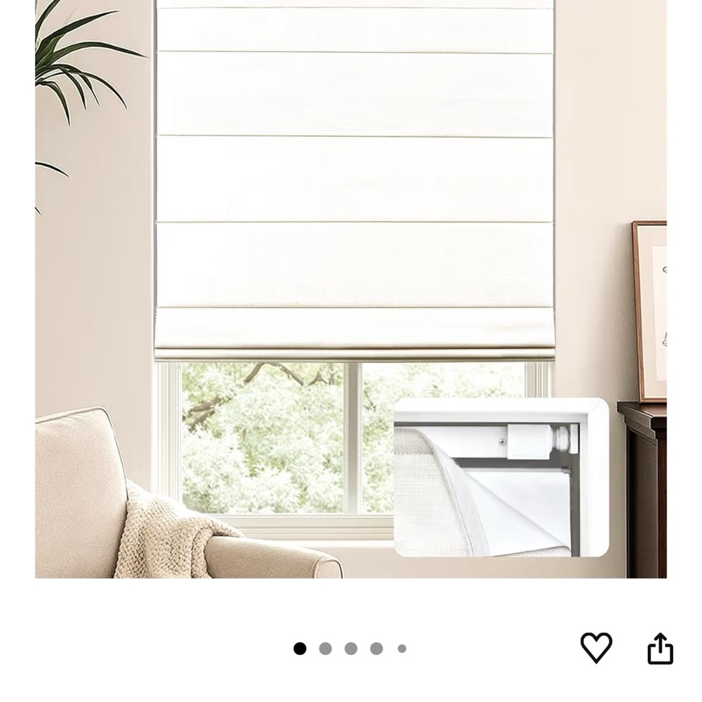 LazBlinds Cordless Roman Shades, Blackout, 23" W x 60" H No Drill White,